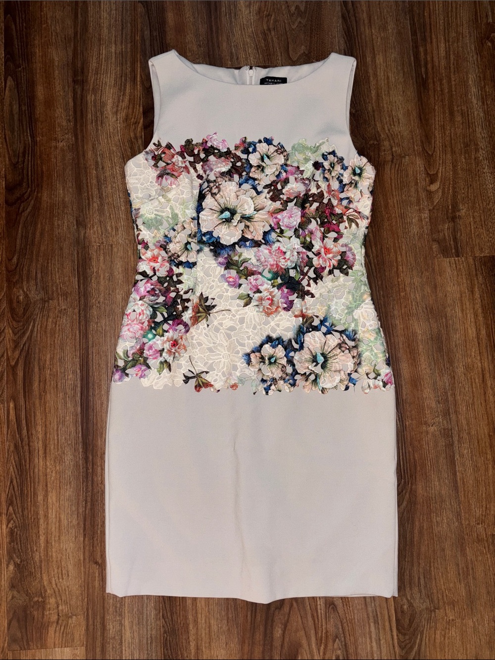 Tahari Floral Embroidered Sleeveless Dress